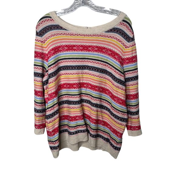 Talbots Woman Petites 2XP Sweater Multicolor Fair Isle Stripe Lambswool Blend - Picture 1 of 9